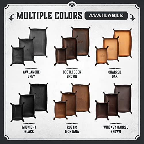 Main Street Forge Leather Valet Tray for Men – Rustic EDC Organizer for Keys, Phone & Wallet – Made in USA - Charred Oak - Image 3