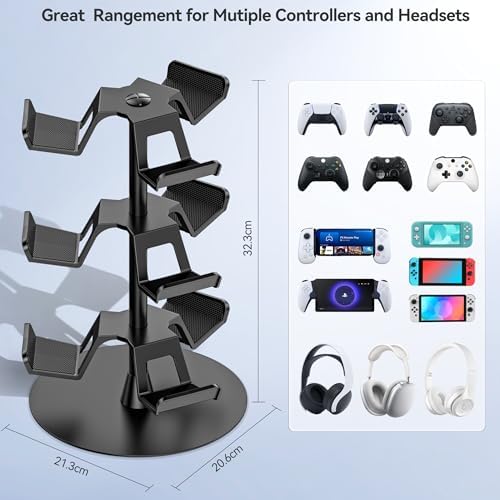 Headset Stand 3 Tiers for Desk, Rotatable Gaming Controller Stand for PS5/PS4/Xbox/Switch2/PS Portal/Phone, Universal PC Gamer Gift Accessory Controller/Headphone Holder for 9 Packs Controller - Image 4