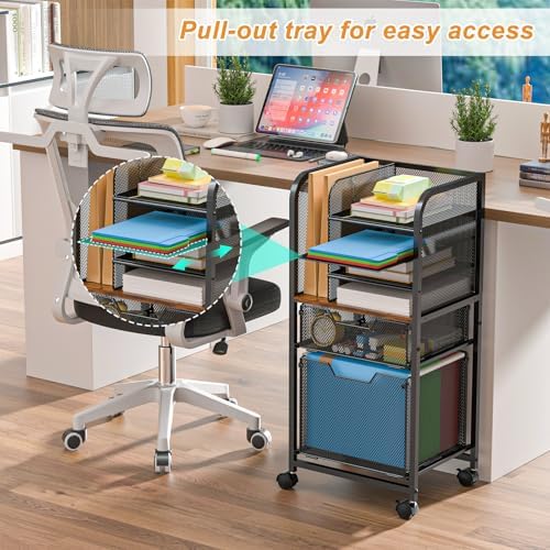 6-Tier Rolling File Cart Multi Mobile Drawer Cabinet Black - Image 6