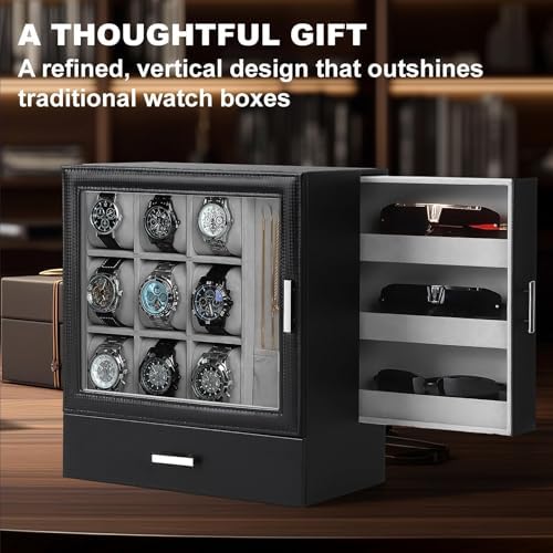 9-Slot Watch Box for Men, Standing Jewelry Display Case with Window - Image 3