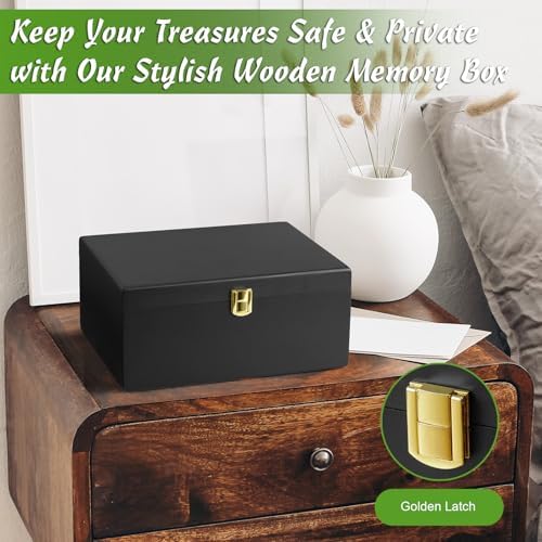 DRASTAR Large Wooden Keepsake Box, Black Memory Box, Decorative Storage Box with Hinged Lid, Large Card Box - Image 6