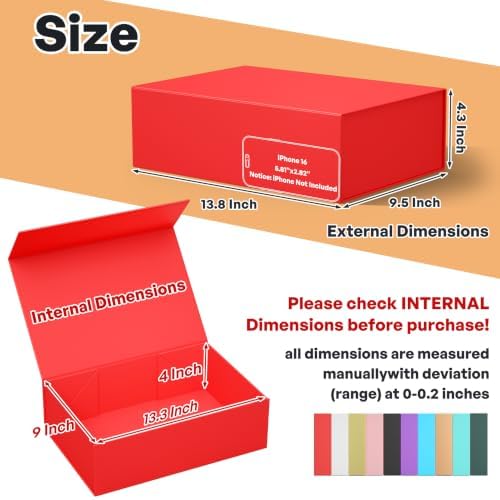 RYDDOY Red Gift Box, 13.8x9.5x4.3'' Large Gift Boxes with Lids - Image 2