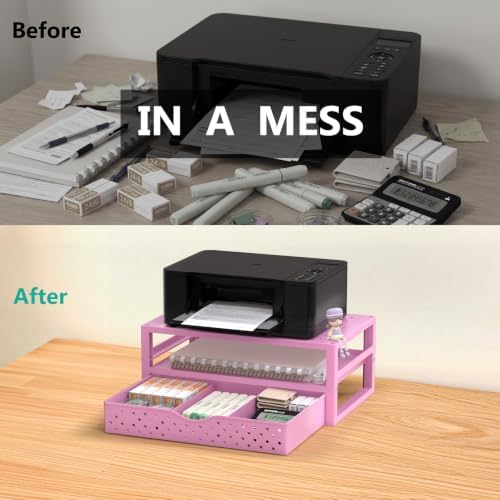 WALI Desk Organizer with Drawer，Computer Monitor Stand with Storage, Desk Organizers and Accessories for Computer, Printer, Laptop Riser for Home Office Supplies, (PTT005-P), 1 Pack, Pink - Image 6