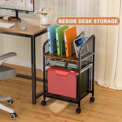 Rolling File Cabinet with Adjustable Dividers, Mobile Filing Cabinet with 2 Storage Drawers on Lockable Wheels, Hanging File Organizer Beside Under Desk for Office, Home（Patent Pending） - Image 6