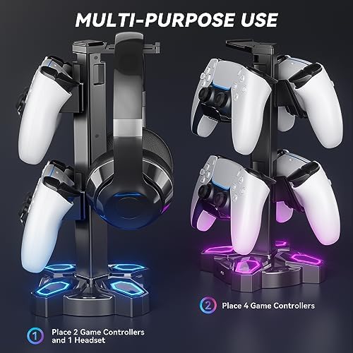 KDD Gaming Headphones Stand, Rotatable Headset Stand with Light Modes - Controller Holder with 2 USB Charging Ports and 3.5mm - Earphone Hanger Accessories for Desktop Gamer(Black) - Image 6