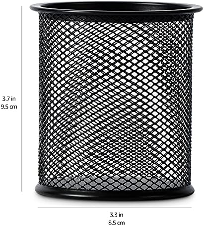 Amazon Basics Wire Mesh Pen Holder, Pencil Cup Desk Organizer for Stationery, Scissors, Office Caddy Storage, 3.7" x 3.3", Black - Image 4