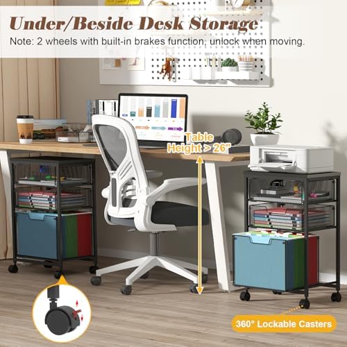 Rolling File Cart with 3 Drawers, Filing Cabinet, Hanging Folder Holder Organizer with Wheels, Under Desk Storage Utility Cart, File Cabinet Printer Stand for Home Office, Black - Image 4
