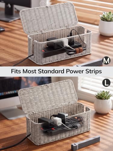 Cable Management Box, Cord Organizer with Lid & Cable Ties - Gray, M - Image 4