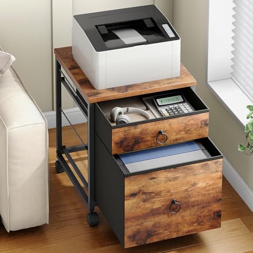 HOOBRO File Cabinet, 2-Drawer Vertical Mobile Office Cabinet, Rolling Printer Stand, for A4/Letter Size Files, Nonwovens Drawer, for Home Office, Rustic Brown BF21WJ01G1 - Image 5