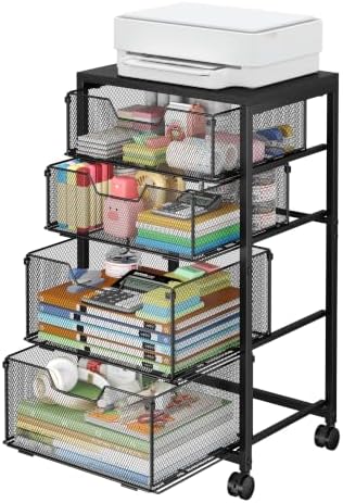 4 Drawers Rolling File Cart with Wheels, Mobile File Cabinet, Black by shengbaomaoyi