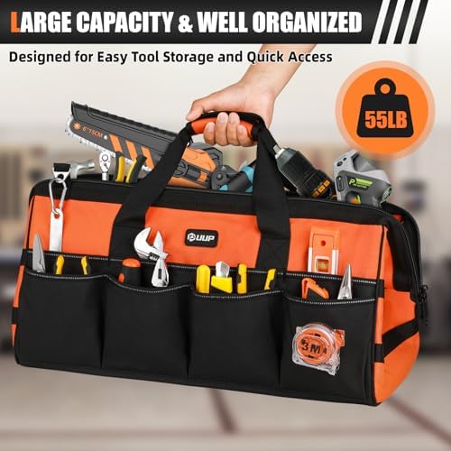 Tool Bag ExtraLarge 20", Heavy Duty Spacious Tool Box Organizer, Orange - Image 4