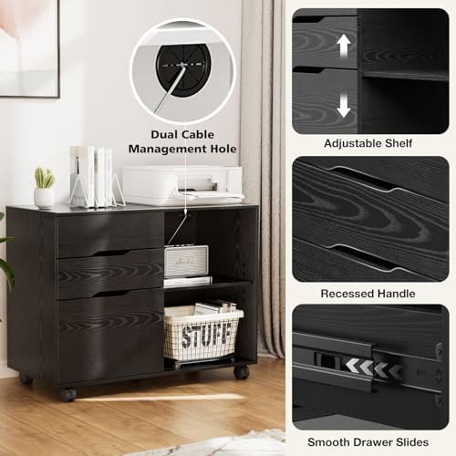 DUMOS 3 Drawer Rolling File Cabinet, Wood Printer Stand with Storage - Image 5
