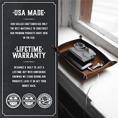 Main Street Forge Leather Valet Tray for Men – Rustic EDC Organizer for Keys, Phone & Wallet – Made in USA – Whiskey Barrel Brown - Image 4