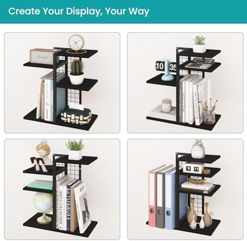 Desktop Bookshelf, 4 Tier Wood Desk Organizer Shelf, Tabletop Storage Shelf Rack for Office Supplies, Desk Decorations for Women Office, Rustic Black - Image 6