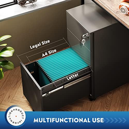 DEVAISE Slim File Cabinet, 3 Drawer Mobile Filing Cabinet for Letter/Legal/A4 Files, Fully Assembled Except Wheels, Black - Image 5