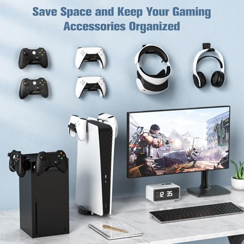 KUNSLUCK 2 Pack Controller Wall Mount for PS5, Xbox, Switch Controller, Wall Mount Stand for Controller&Headset, Adhesive/Screws Installation (Black) - Image 2