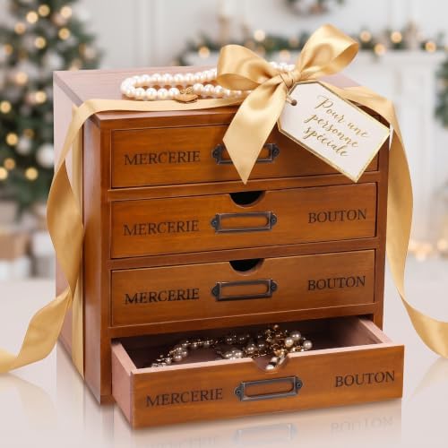 Wesiti Wooden Desk Organizer, 4 Drawers, Vintage Makeup Cabinet, Brown - Image 2