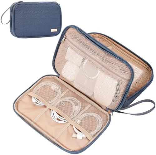 NISHEL Travel Cord Organizer Case, Double Layers Tech Electronic Bag, Essentials for Charger, Cable, Phone, Flash drive, Large, Aegean-Blue by NISHEL