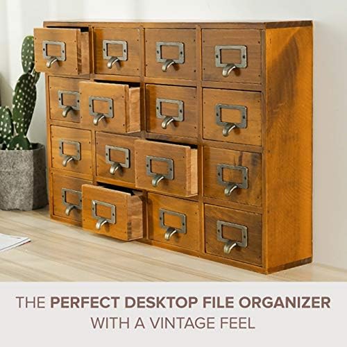 Card Catalog Desk Drawer Organizer - Wooden Storage Box with 16 Drawers - Home Office Desk Organizer Curio Cabinet - Rustic Drawers Dressers for Countertop- Apothecary Cabinet Tea Coffee Pod Storage - Image 5