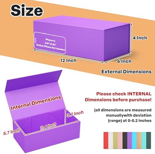 Purple Gift Box, 12x6x4'' Gift Boxes with Lids for Presents - Image 2