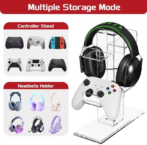 Acrylic Controller Stand, 3-Tier Headphone and Game Controller Holder with 5 Slots, Clear Desk Organizer for Xbox, PS5, PS4, Switch and More - Image 3