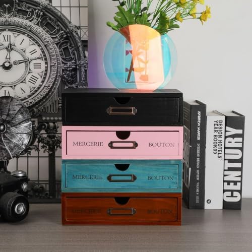 Wooden Drawers Pink Wood Desktop Organizer with Drawers - Image 7