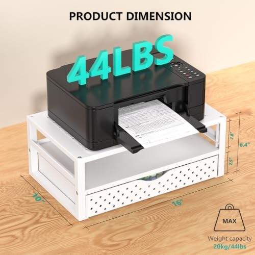 WALI Desk Organizer with Drawer，Computer Monitor Stand with Storage, Desk Organizers and Accessories for Computer, Printer, Laptop Riser for Home Office Supplies, (PTT005-W), 1 Pack, White - Image 2