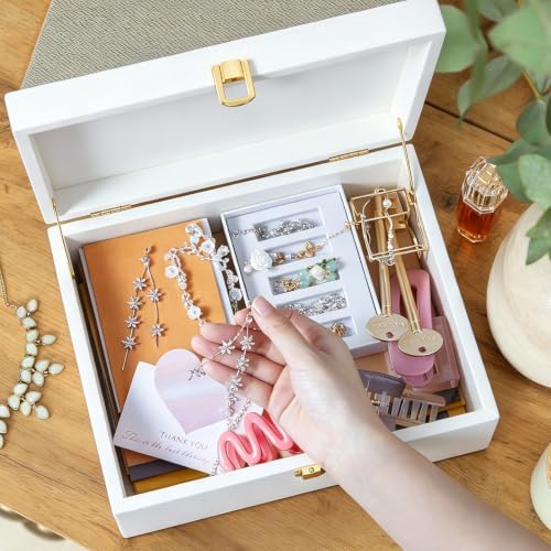 DRASTAR Wooden Keepsake Box, Large White Storage Box with a Hinged Lid, Memory treasure box for Crafts and Photo Storage - Image 5