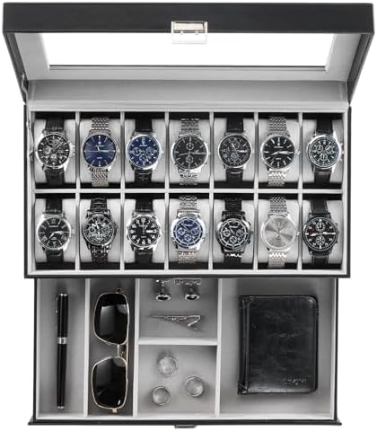 ProCase Watch Box, 14 Slot Watch Case for Men with Drawer, Black by ProCase