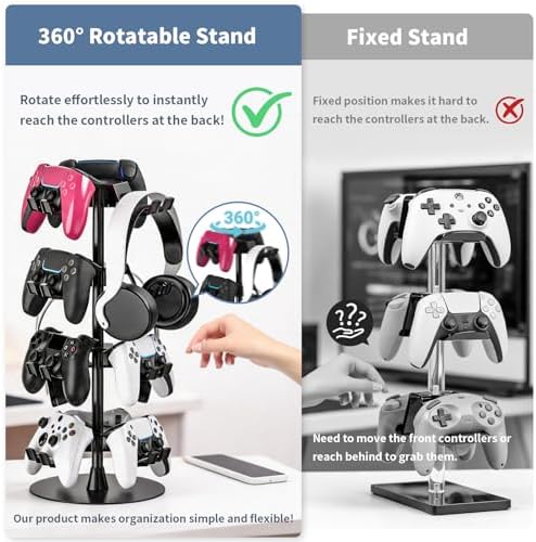 Controller Holder Stand 4 Tiers for Desk, Aluminum Alloy Rotatable Gaming Headset Stand for PS5/PS4/Xbox/Switch2/PS Controller/Headphone Holder for 12 Packs Controller - Image 6