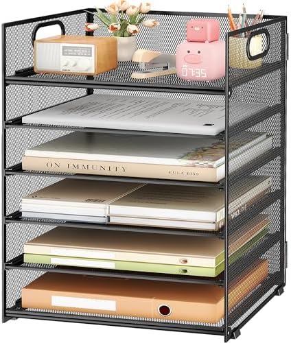 6 Tier Paper Organizer with Handle,Construction Teacher Desk Decor,Black by SUBEKYU