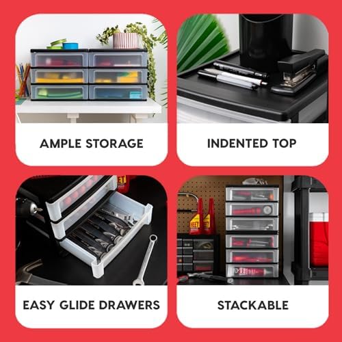 IRIS USA 3-Drawer Medium Plastic Stacking Desktop Organizer, Black - Image 4