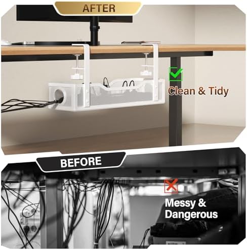 Under Desk Cable Management Large, Cinati 16" Cable Management Box for Table Thickness up to 3", Wire Cord Organizer with Clamp No Drill, No Damage to Desk (White) - Image 4
