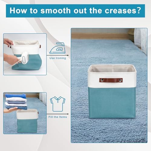 Collapsible Fabric Storage Cubes 11x11 Cube Storage Bins, 4 Pack Closet Baskets Box with Handles for Organizing, Shelf, Toys, Clothes, Home, Office, Nursery (Teal&White) - Image 4