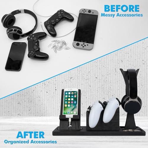 Unique Gift for Gamers, Game Room Decor. Unique Gaming Organizer with Headset Holder, Rotatable Phone Stand & Controller Stand. Wooden Gaming Gadget for Gaming Desktop, Streamer, Teenage Boy - Image 5