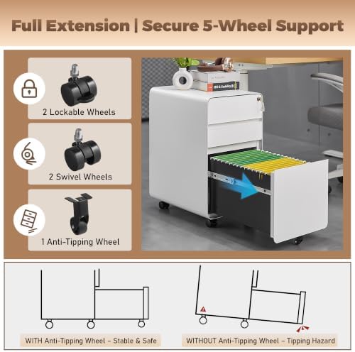3 Drawer Mobile File Cabinets for Home Office - Image 5