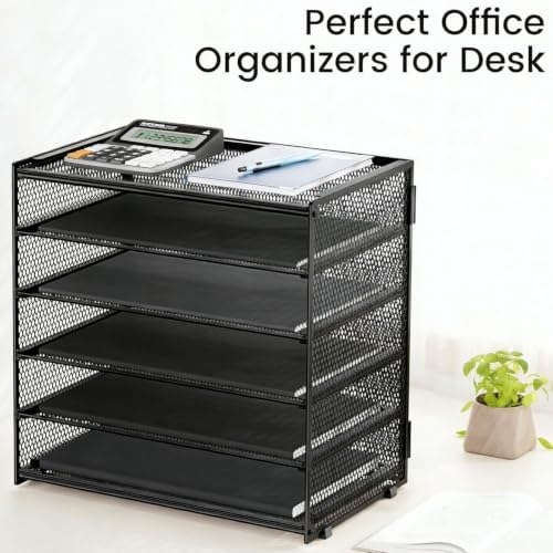 6 Tier Paper Organizer with Handle for Desk,Black with Closed top - Image 5