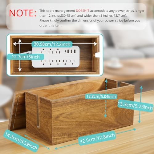Bivvclaz Cable Management Box Medium, Acacia Wooden Cord Organizer Box for Desk, Floor, Office to Hide Extension Cords Power Stripes Surge Protectors Chargers Wires - Image 2