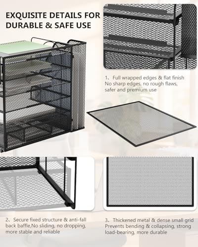 WALI Desk File Organizer, 6 Tier Desktop Paper Letter Tray Organizer with Drawer and 2 Pen Holders, Office Desk Accessories & Workspace Organizers for Office, Home Supplies(DO007DH-B), 1 Pack, Black - Image 5