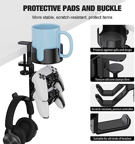 360° Rotating Desk Cup Holder with Headset Hanger - Image 3