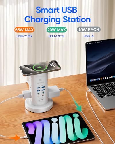 Power Strip Tower, kakyanill PD 65W Charging Station 9 AC Outlets 8 USB - Image 5
