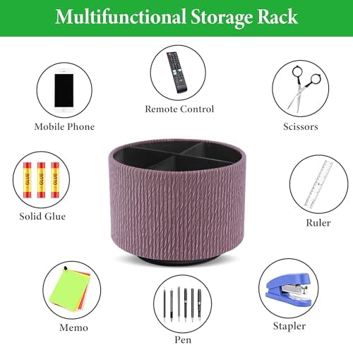 Round Leather Art Supply Organizer,Remote Control Holder,360 Degree Spinning,Multi-Functional Pencil Holder,4 Compartments Desktop Stationary Organizer(1-Wood Soil) - Image 5