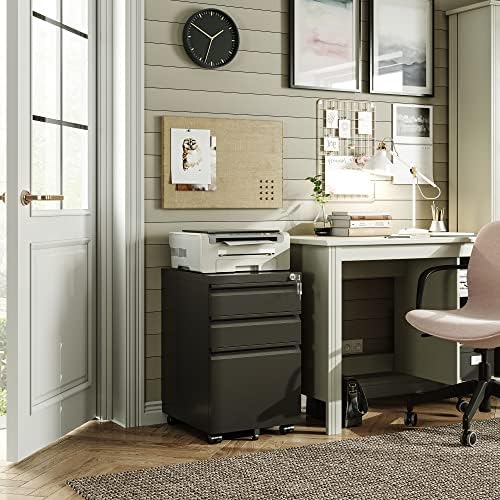 DEVAISE 3 Drawer Mobile File Cabinet with Lock, Under Desk Metal Filing Cabinet for Home Office/Legal/Letter/A4 File, Fully Assembled Except Wheels, Black - Image 2