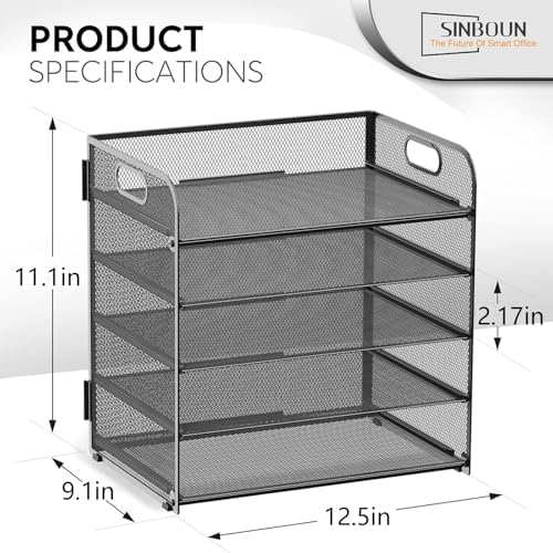 Letter Tray Paper Organizer 5-Tier Desk Organizer File Organizer Paper Holder with Handle, Metal Desktop Document Shelf Tray Office Classroom Organization - Black - Image 2