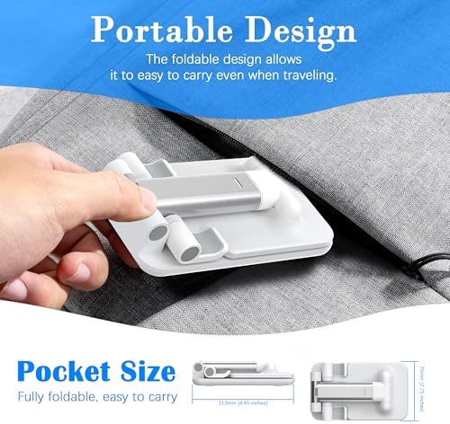 Cell Phone Stand, Adjustable Angle and Height Cell Phone Holder for Desk, Foldable and Portable, Anti-Slip Silicone Pad, Compatible with All Mobile Phones and 4-8 Inch Devices (White&White) - Image 6