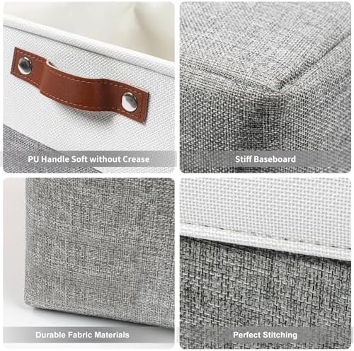 Large Fabric Storage Baskets | 50L Storage Bins, Decorative Linen Closet Baskets with Handles for Organizing, Shelf, Toys, Clothes, Home, Office, Nursery, 17x12x15Inches (Grey&White) - Image 6