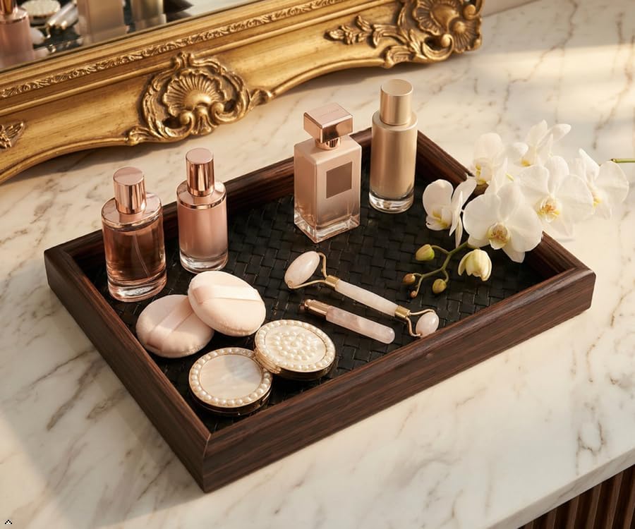 Wooden Valet Tray with Leather Base - EDC Catchall Tray for Men - Image 3