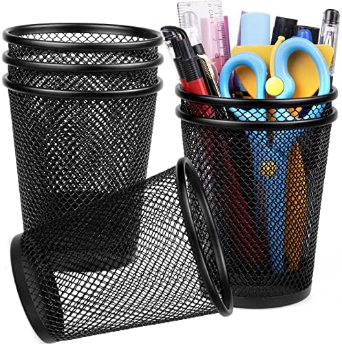 QYH Mesh Pencil Holder for Desk 6 Pack, Metal Pen Cup Black by QYH