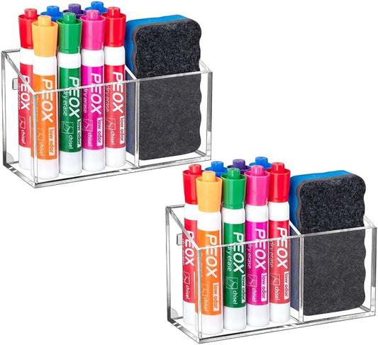 2 Pack Magnetic Dry Erase Marker Holder for Whiteboard,Non-slip Acrylic Magnet Pen Holder for Fridge Refrigerator,Locker Organizer for Work,Locker Accessories,Pencil Cup,Marker Organizer by BEYGORM