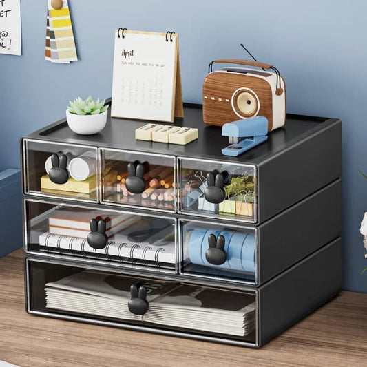Marbrasse Desk Organizer with 6 Drawers, 3 Tier Stackable Storage Drawers Plastic Makeup Storage, Office Organizers and Storage, Desk Storage Box for Office, School, Home Black by Marbrasse